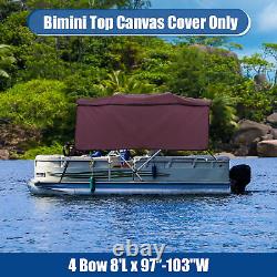 1 Set 600D 4 Bow 8'L x 97-103W Bimini Top Canvas with Side Blocks Wine Red