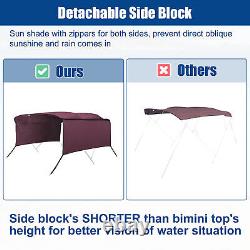 1 Set 600D 4 Bow 8'L x 97-103W Bimini Top Canvas with Side Blocks Wine Red