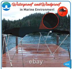 1Pc Black 4 Bow Boat Bimini Top Cover 8FT Length 54 Heigth 61-66 Width
