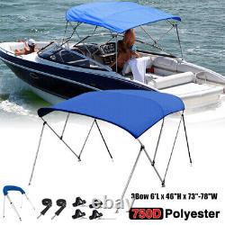 2023 Upgraded Bimini Top 3 Bow Boat Cover 73 78 Wide 6ft Long With Rear Poles