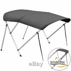 3 BOW BIMINI BOAT COVER TOP 54-60 WithBOOT GRAY COVERS 6' FT + Rear Support Arms