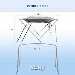 3 BOW BIMINI TOP BOAT COVER 67-72 WIDTH 6 FT LONG Gray + Rear Support Arms