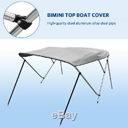 3 Bow 600D Bimini Top Boat Cover 46 High 79-84 W 6' Length With Rear Poles Gray