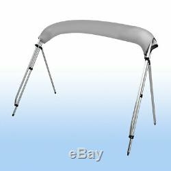 3 Bow 600D Bimini Top Boat Cover 46 High 79-84 W 6' Length With Rear Poles Gray