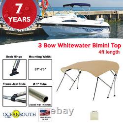 3 Bow BIMINI TOP Boat Cover 67 75 Width, 4ft Long Sand with Support Poles