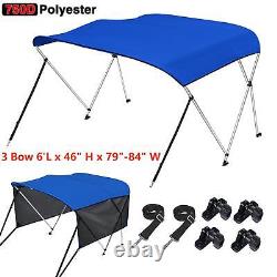 3 Bow BIMINI TOP Boat Cover 6ft Long 46H x 79-84W with Rear Poles and Sidewalls