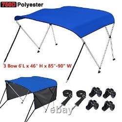 3 Bow BIMINI TOP Boat Cover 6ft Long 46H x 85-90W with Rear Poles and Sidewalls