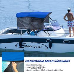 3 Bow BIMINI TOP Boat Cover 6ft Long 46H x 85-90W with Rear Poles and Sidewalls