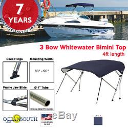 3 Bow BIMINI TOP Boat Cover 83 90 Width, 4ft Long Blue with Support Poles