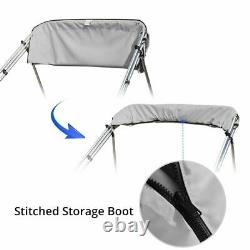 3 Bow Bimini Boat Top Cover Cover Boat Canopy with Support Pole Boot Grey 73-78