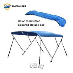 3 Bow Bimini Boat Top Cover with storage boot, Color Pacific Blue, 4 straps