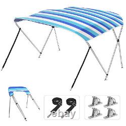 3 Bow Bimini TOP 6'L x 46 H x 73-78 W Striped Blue with Frame & Boot Cover