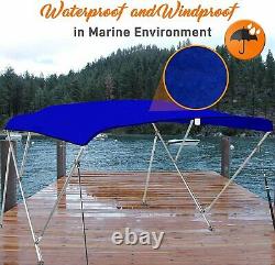 3 Bow Bimini Top Boat Cover 2 Straps for Front, 2 Support Poles for Rear, Gray
