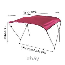 3 Bow Bimini Top Boat Cover PU Coating 6ft Long UV-resistant 2 Rear Windproof