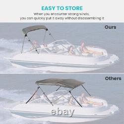 3 Bow Bimini Top Boat Roof Cover with Rear Pole 6ft Long 46 High 600D Gray/Beige