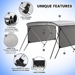 3 Bow Bimini Tops with Detachable Mesh Sidewalls, Sun Shade Boat Canopy