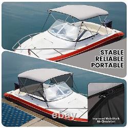 3 Bow Bimini Tops with Detachable Mesh Sidewalls, Sun Shade Boat Canopy