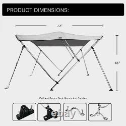 3 Bow Boat Bimini Top Canopy Cover Waterproof with Rear Poles 2 Straps, 67''-72 W