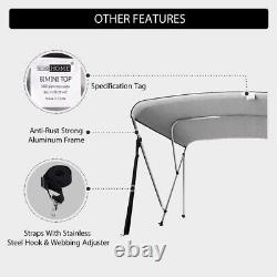 3 Bow Boat Bimini Top Canopy Cover Waterproof with Rear Poles 2 Straps, 73''-78 W