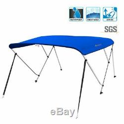 3 Bow Boat Bimini Top Cover Boat Canopy Shade with Support Pole Boot Blue 61-66