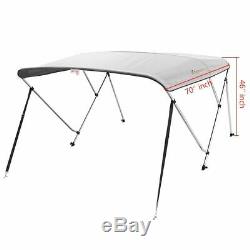 3 Bow Boat Bimini Top Cover Boat Canopy Shade with Support Pole Boot Grey 61-66