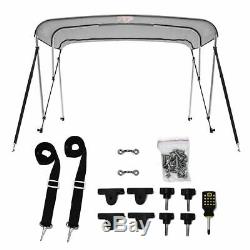 3 Bow Boat Bimini Top Cover Boat Canopy Shade with Support Pole Boot Grey 67-72