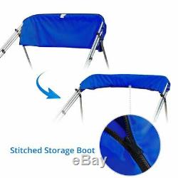 3 Bow Boat Bimini Tops Boat Canopy Boat Shade with Support Pole Boot Blue 61-66