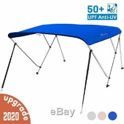 3 Bow Boat Bimini Tops Boat Canopy Sun Shade with Support Pole Boot Blue 73-78