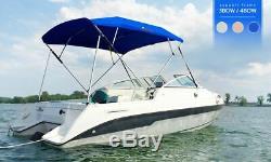 3 Bow Boat Bimini Tops Boat Canopy Sun Shade with Support Pole Boot Blue 73-78