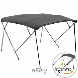 4 BOW BIMINI PONTOON DECK BOAT COVER TOP 61-66 GRAY 8' FT + Rear Support Poles
