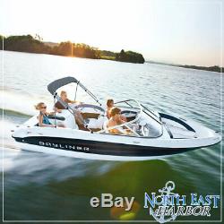 4 BOW BIMINI PONTOON DECK BOAT COVER TOP 61-66 GRAY 8' FT + Rear Support Poles