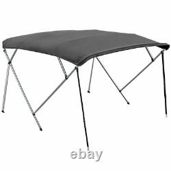 4 BOW BIMINI PONTOON DECK BOAT COVER TOP 85-90 GRAY 8' FT + Rear Support Poles