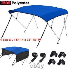 4 Bow BIMINI TOP Boat Cover 8ft Long 54H x 73-78W with Rear Poles and Sidewalls