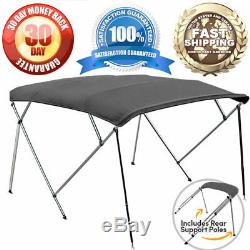 4 Bow Bimini Boat Cover 8' Ft Top with Boot Gray Covers Includes Hardware 1 Tubes