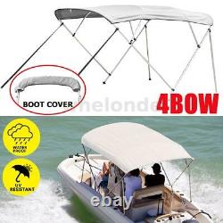 4 Bow Bimini Boat Top Canopy Cover 8ft Length 73-78 Width with Rear Pole Gray
