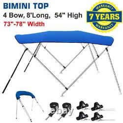 4 Bow Bimini Top Boat Cover 73-78 Wide 54'' High 8ft Long With Rear Poles