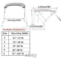 4 Bow Bimini Top Boat Cover 8ft Length 73-78 Width 54 H with Rear Poles ^