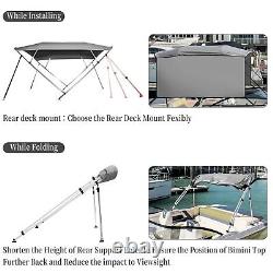4 Bow Bimini Top Boat Cover with Alloy Frame 2 Rear Support Pole PU Coating Canvas
