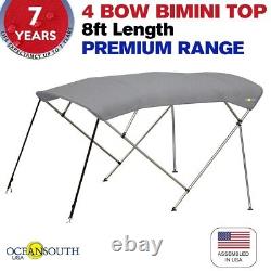 4 Bow Bimini Top PREMIUM RANGE 73 78 Width, 8ft Long Dark Gray Rear Poles