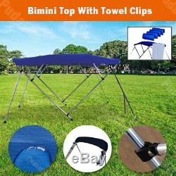 4 Bow Boat Bimini Top Canopy Cover 8 ft Free Clips 79''-84'' Support Poles BB4N1