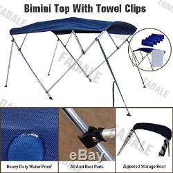 4 Bow Boat Bimini Top Canopy Cover 8 ft Free Clips 79''-84'' Support Poles PB4N1