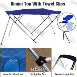 4 Bow Boat Bimini Top Canopy Cover 8 ft Free Clips 91''-96'' Support Poles BB4N3