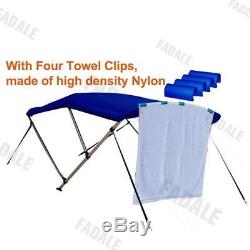4 Bow Boat Bimini Top Canopy Cover 8 ft Free Clips 91''-96'' Support Poles PB4N3