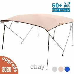 4 Bow Boat Bimini Top Cover Boat Canopy Shade with Support Pole Boot Beige 73-78