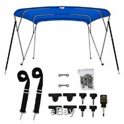 4 Bow Boat Bimini Top Cover Boat Canopy Shade with Support Pole Boot Blue 79-84