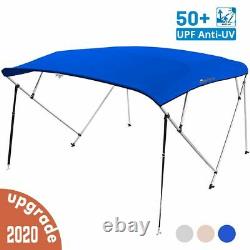 4 Bow Boat Bimini Tops Boat Canopy Boat Shade with Support Pole Boot Blue 73-78