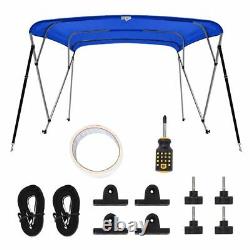 4 Bow Boat Bimini Tops Boat Canopy Boat Shade with Support Pole Boot Blue 79-84