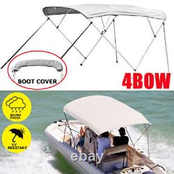 4 Bow Boat Pontoon Bimini Top Canvas Replacement Cover Grey + Frame & Rear Poles