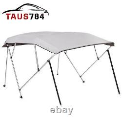 4 Bow Waterproof Bimini Top Boat Cover 8'L x 85-90W x 54 H With Rear Poles Gray