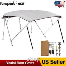 4Bow 8'L x 73-78 W 54High With Rear Poles Bimini Top Boat Cover Water UV Proof